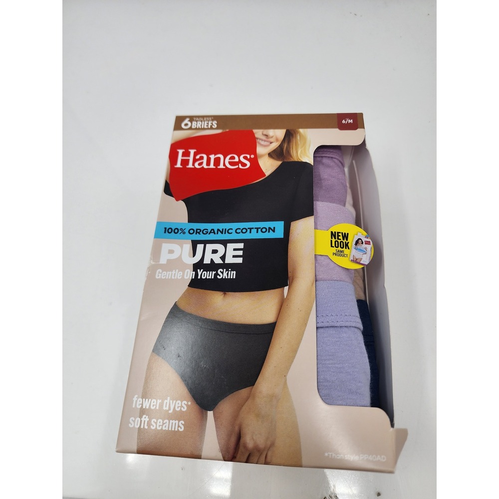 Hanes Womens Pure Briefs 6-Pack Multicolor Cotton Casual Size Medium